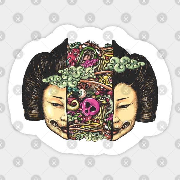 Split Head Gueisha Doodle Sticker by fakeface